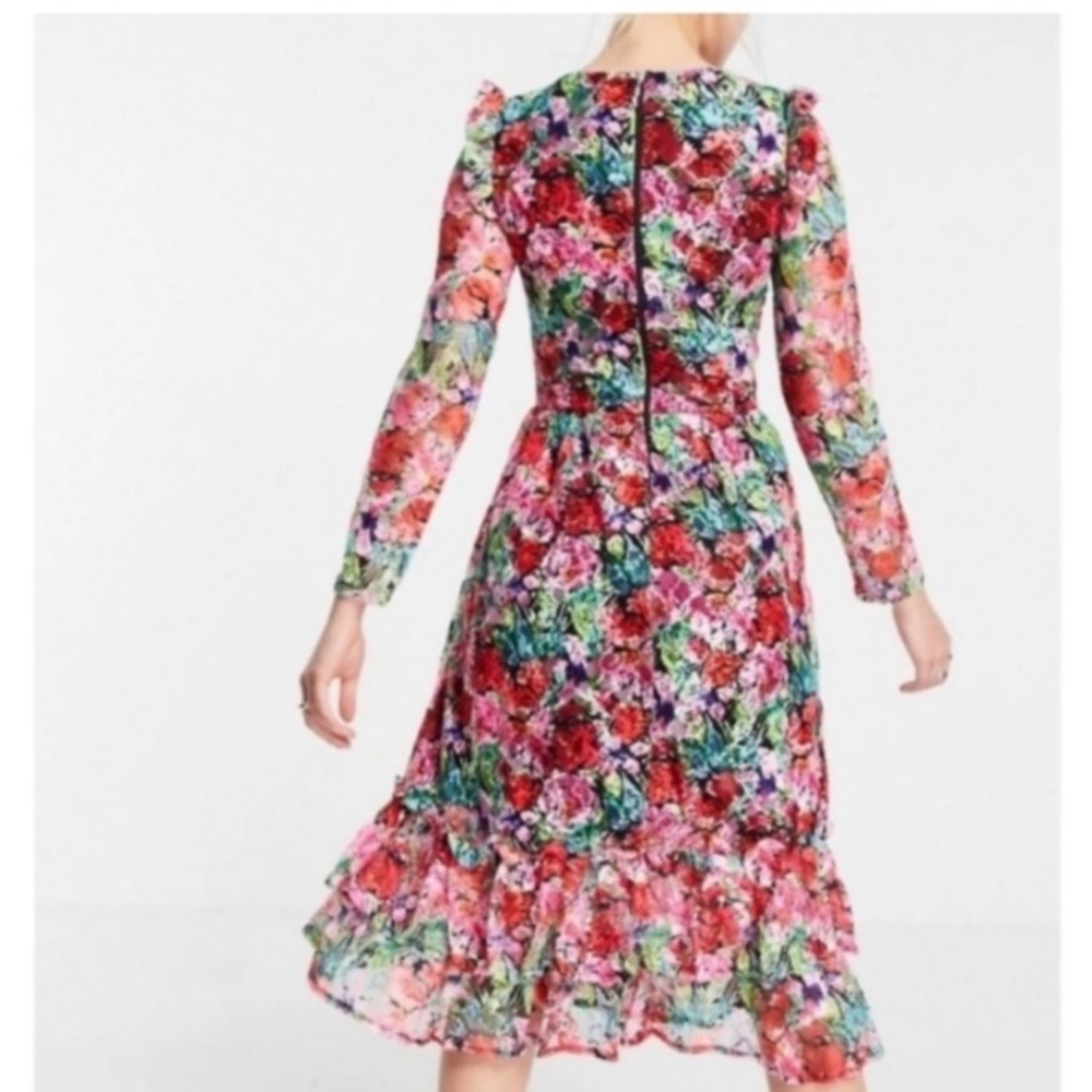 Little Mistress Size 8 Floral Lace Midi Dress Longsleeve Lined Whimsy Cottagcore